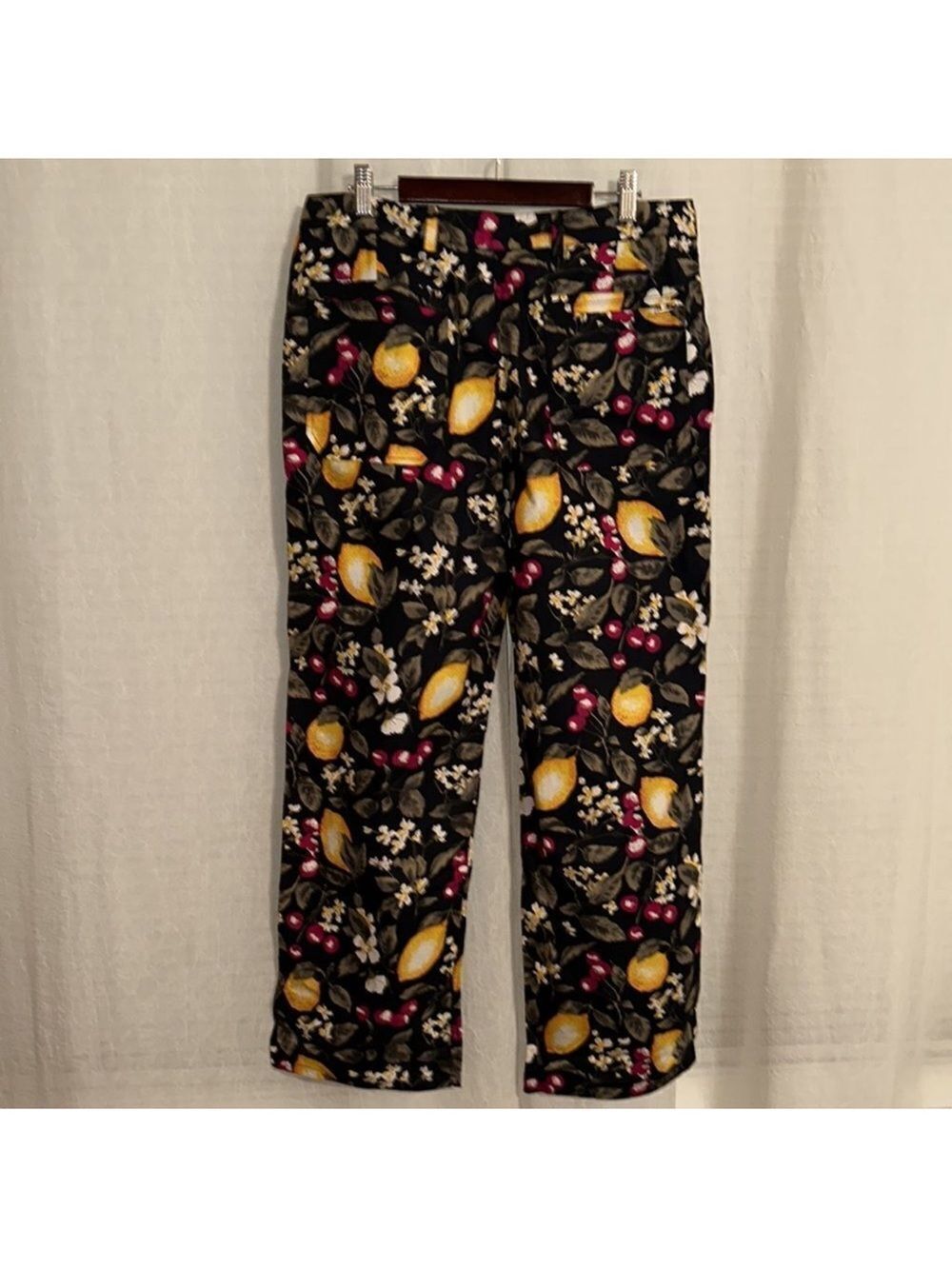 ASOS ba&sh 10 Black Yellow Pink 💯Cotton Lemon Cherry Floral Crop Pants
